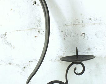 Portacandele in ferro battuto a mano / Applique da parete portacandele - 28 cm di altezza