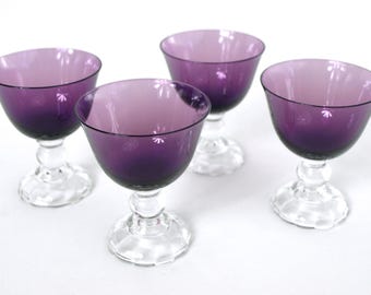 Vintage Fostoria Victorian Amethyst Burgundy Liquor Cocktail Glass Circa 1930s Set of 4 in Excellent Condition