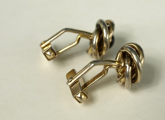 Vintage SWANK Cuff Links - Goldtone Knot with Blu… - image 3