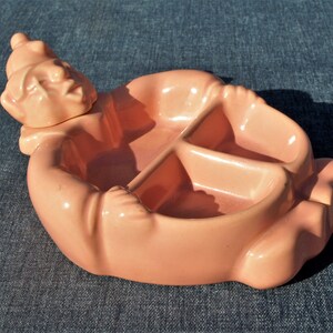 Vintage Hankscraft USA No. 969 Pink Glaze Clown Shaped Baby Food Warming Bowl - 3 Sections