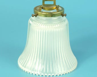 Vintage Ribbed Clear Over Frosted Glass Bell Shaped Lamp Shade w 2.25" Fitter diameter