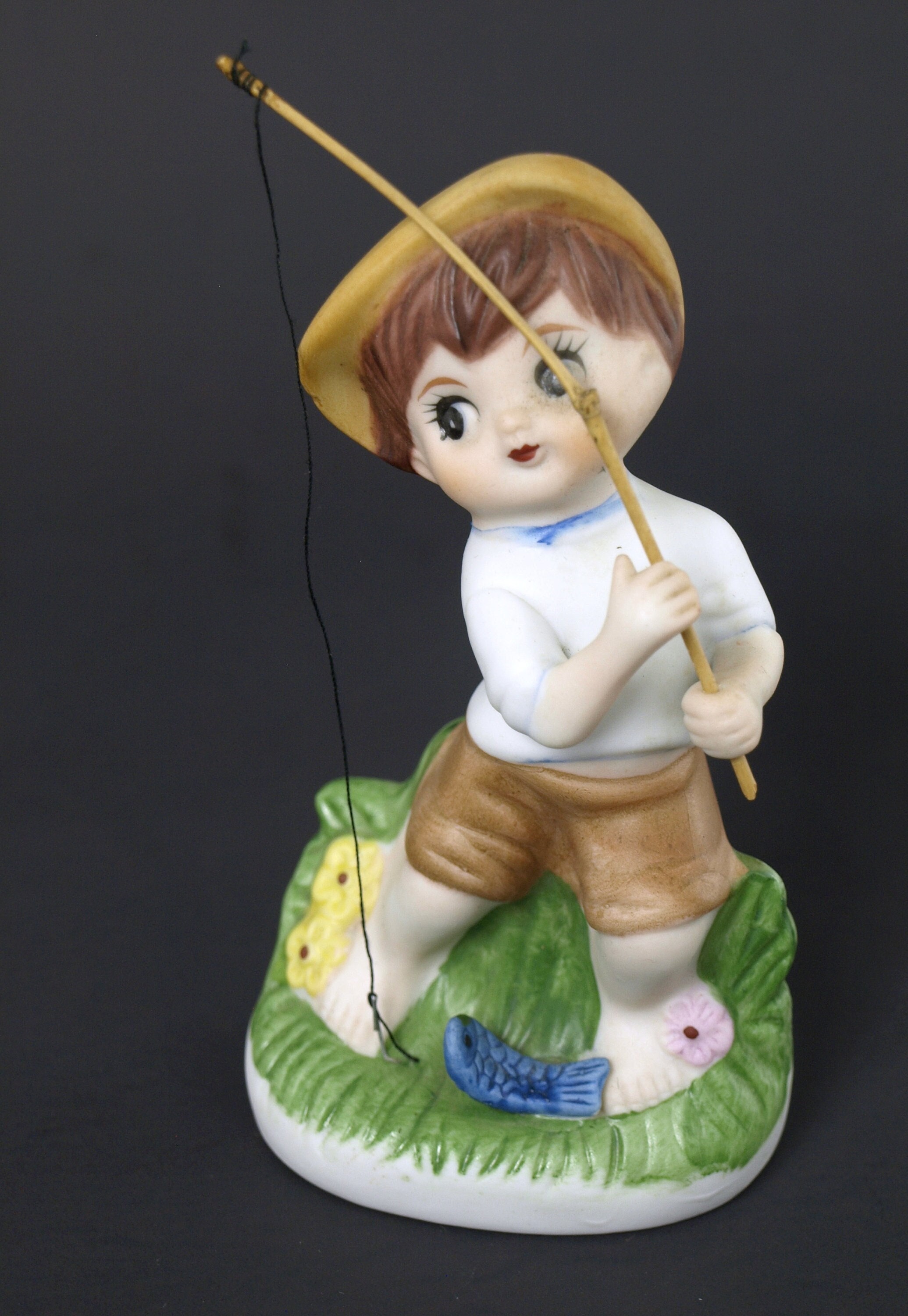 Vintage Mid Century Porcelain Bisque Figurine of a Young Boy with Fishing  Pole - Made in Korea, Circa 1960's - Excellent Condition