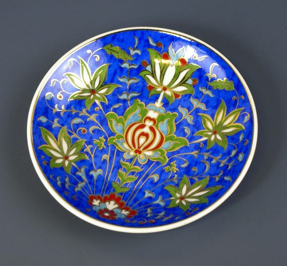 Vintage Turkish Kutahya Porcelain Enamel Decorative Plate / Dish