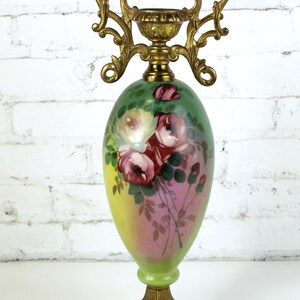 アンティーク アールヌーボー 手描きガラス水差し、真鍮塗装金属台座