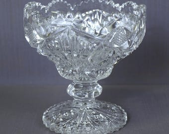Antique Imperial Glass 1921 Compote No. 212 Nucut line with Diamond with Fans EAPG - Mint Condition