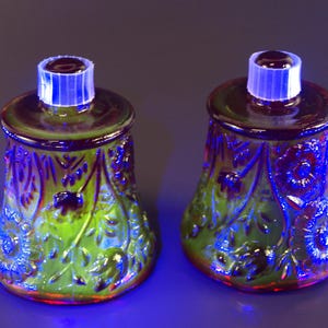 Vintage Homco Ruby Red Glass Peg Votive Candle Holders, Set of 2 circa 1960-1970s | Glows Green under UV light!