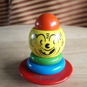 Vintage Playskool Clown Stacking Wood Toy Top – Rare Toddler / Child Learning Toy
