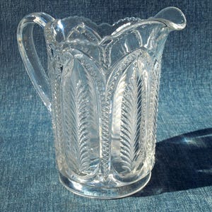 Antique U.S. Glass Co. Paneled Palm Pattern EAPG Victorian Clear Glass Pitcher - Early American Pressed Glass - circa 1906
