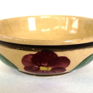 Antique Watt Soup / Cereal Bowl Yelloware with Hand Painted Flowers - rare