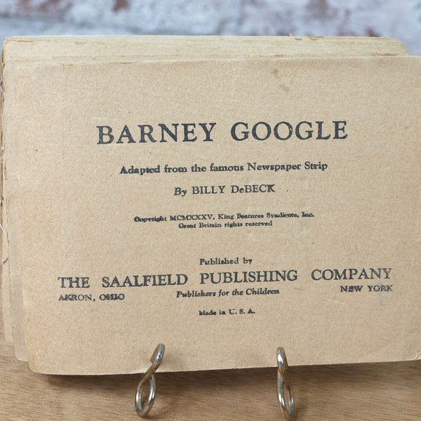 Barney Google Adapted from the famous Newspaper Strip by Billy DeBeck - Softcover, Missing - The Saalfield Pub. Co, 1935 - Acceptable