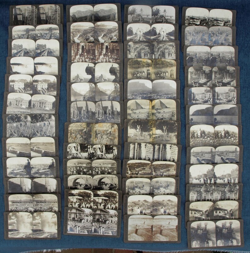numbered 1-48 patd 1901 Antique Underwood /& Underwood Stereoscope with Complete 48 Travel Slides in Case