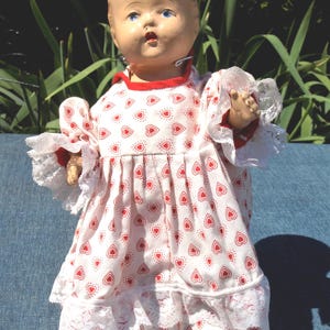 Antique / Vintage Composite Doll with Hand Sewn Dress - 12.5&quot; tall - Unmarked