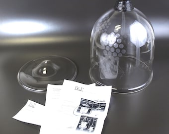 B&P Lamp Supply Inc. Grape Design Etched Clear Glass Hall Lantern w/ Glass Dome and Smoke Plate Only NOS 18.75" H x 12" Dia