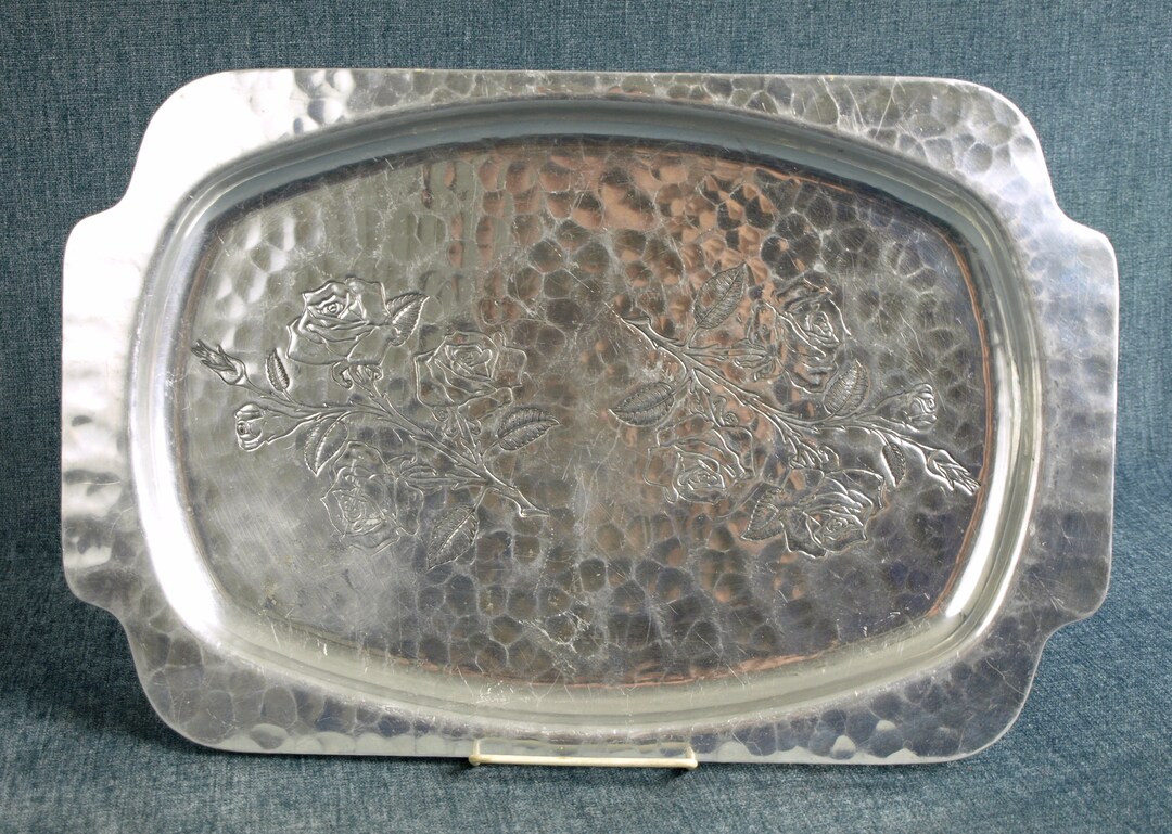 Vintage Farberware Large Aluminum Serving Tray Platter With Hammered