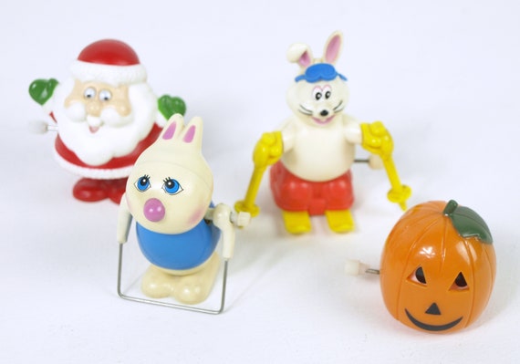 Vintage Wind up Toys - Tomy / Russ / Bandai - Skiing Rabbit / Jump