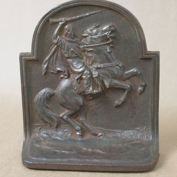 Antique Hubley #314 Plated Cast Iron Bookend, "The Arab" depicting Arabian Warrior on Horseback - Circa 1920's - Single Bookend - Good+