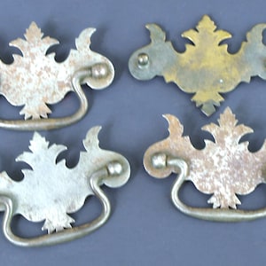 Antique Steel Chippendale Style Drawer Pulls, Lot of 3 Plus Extra Backplate - Chippendale Style Drawer Pulls -  Reclaimed Hardware
