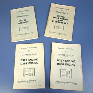 Instruktionsparti för vintage Caterpillar-förare: D397 / D386-motor, D375 / D364-motor, D318-dieselmotor och elsats samt skrapa nr 60