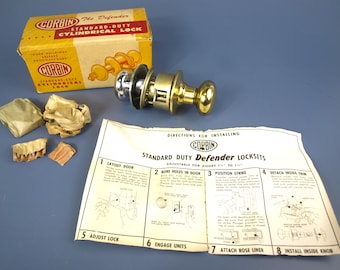 Vintage Corbin Standard-Duty Cylindrical Lock, "The Defender" Passage Door Set in Original Carton NOS | Wrought Brass & Chromium Plated