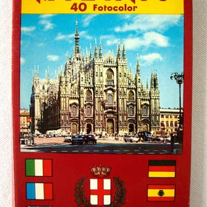 Carpeta de postales desplegable vintage de Milán, Italia, con 40 fotos a color (Fotocolor) - década de 1960