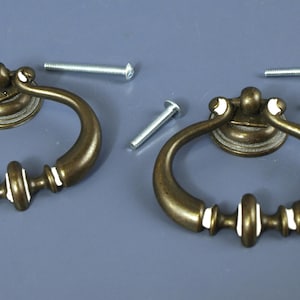 Vintage Bronze Finish Drop Ring Drawer Pulls with Small Rosette Backplates No. YHG0066-1 (Set of 2)