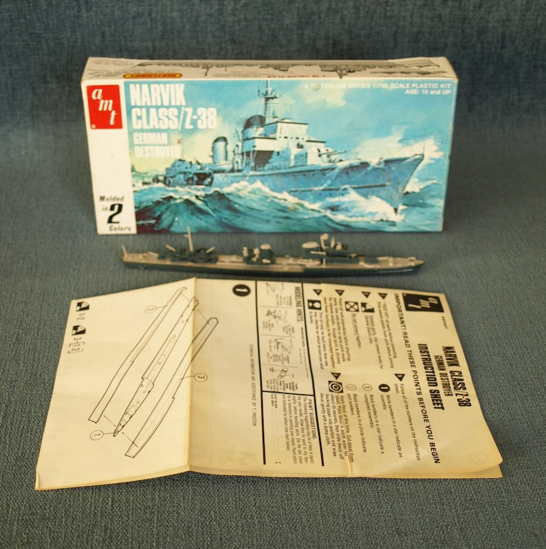 assembled Vintage 1979 AMT Lesney Matchbox Narvik ClassZ-38 German Destroyer Model 1700 scale #4402