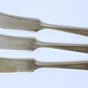 Antique Set of 3 Silver Plated Flat Handled Butter Spreaders - Unidentified Pattern & Unknown Maker - Lot of 3 Butter Spreaders - VG