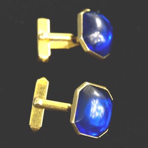 Vintage Mid Century Style SWANK Blue and Gold-tone Cuff Links - Very Nice!