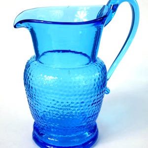 Vintage Pebbletone Cerulean Blue Glass Creamer / Small Pitcher - 5.25" tall - Mint Condition