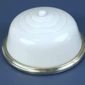 Vintage Mid Century Flush Mount Ceiling Light with Round Milk Glass Shade in VG Condition