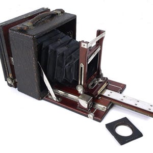 Antique Gundlach Korona V. Folding Bellows Camera 4x5 Large Format No Lens /Glass Mahogany Mount Leatherette Case c 1905 for Repair or Parts