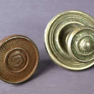 Antique Cabinet or Furniture Pulls - 1 Cast Iron with Brass Post, 1 Solid Brass with Rosette - Sold Separately - Restoration Hardware