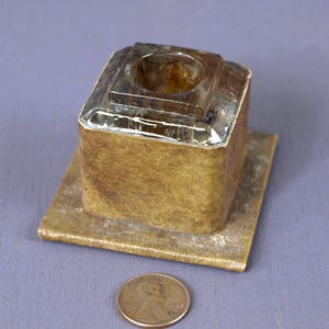 Vintage Primitive Glass Inkwell Canvas Material Wrapped Base - Good Condition - 2.25"