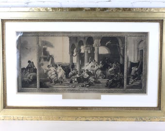 19th C. The Prodigal Son Large Triptych Leon Girardet Engraving after Edouard Dubufe Italian School Art in Gold Leaf Frame - 29" x 46.5"