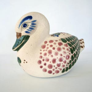 Vintage Mexican Tonala Ceramic Stoneware Duck Mallard Bird Figurine – Hand Painted – Signed – Made in Mexico