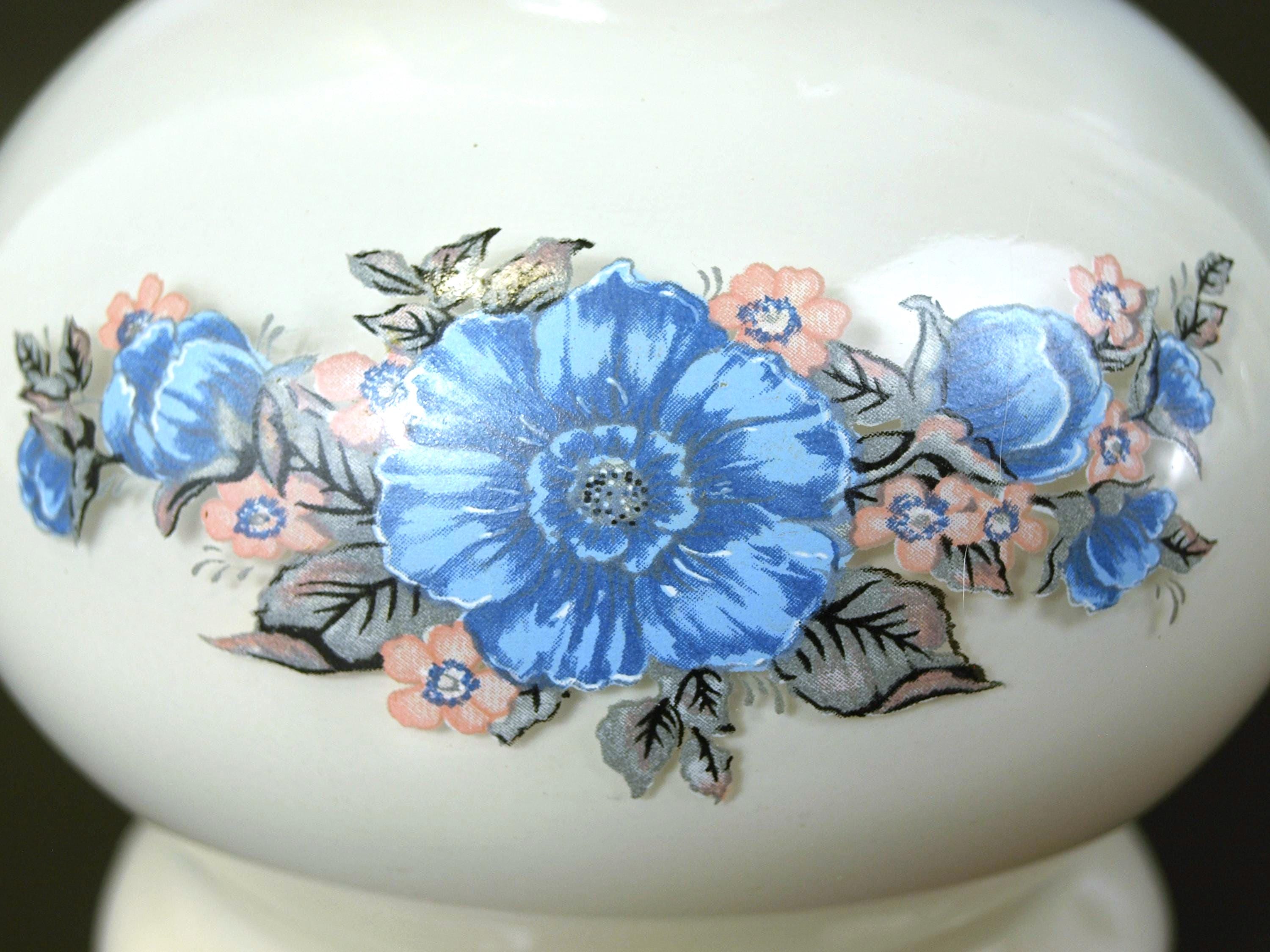 Mid Century Vintage Lamplight Farms Oil Lamp, White Glass W/ Blue