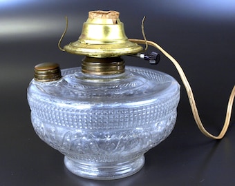 Antique Eagle Oil Lamp for Wall Sconce Converted to Electric - Short Clear Pressed Glass - 6.75" - Great Condition