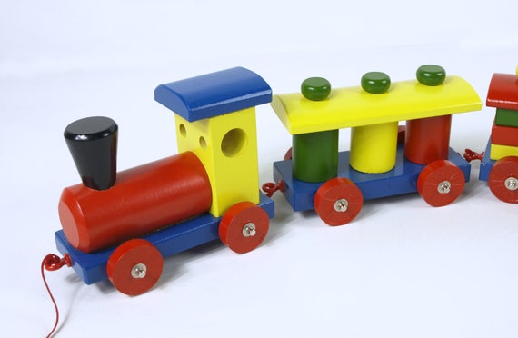 Vintage Wooden Pull Toy Train Set, Circa 1950's - Made in W
