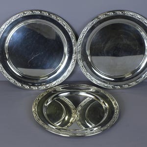 Mid Century Vintage Oneida Silver Plated Salad Plates, Set of 3 - Park Lane pattern, 7.5&quot; - Circa 1970&#39;s - Good+ condition