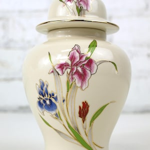 Vintage Fine China Porcelain Japanese Ginger Jar with Iris Flower Design - Midcentury Japan Pottery