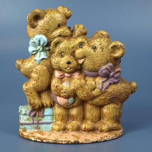 Vintage Cast Iron Metal 3 Teddy Bears Door Stop – Made in Taiwan