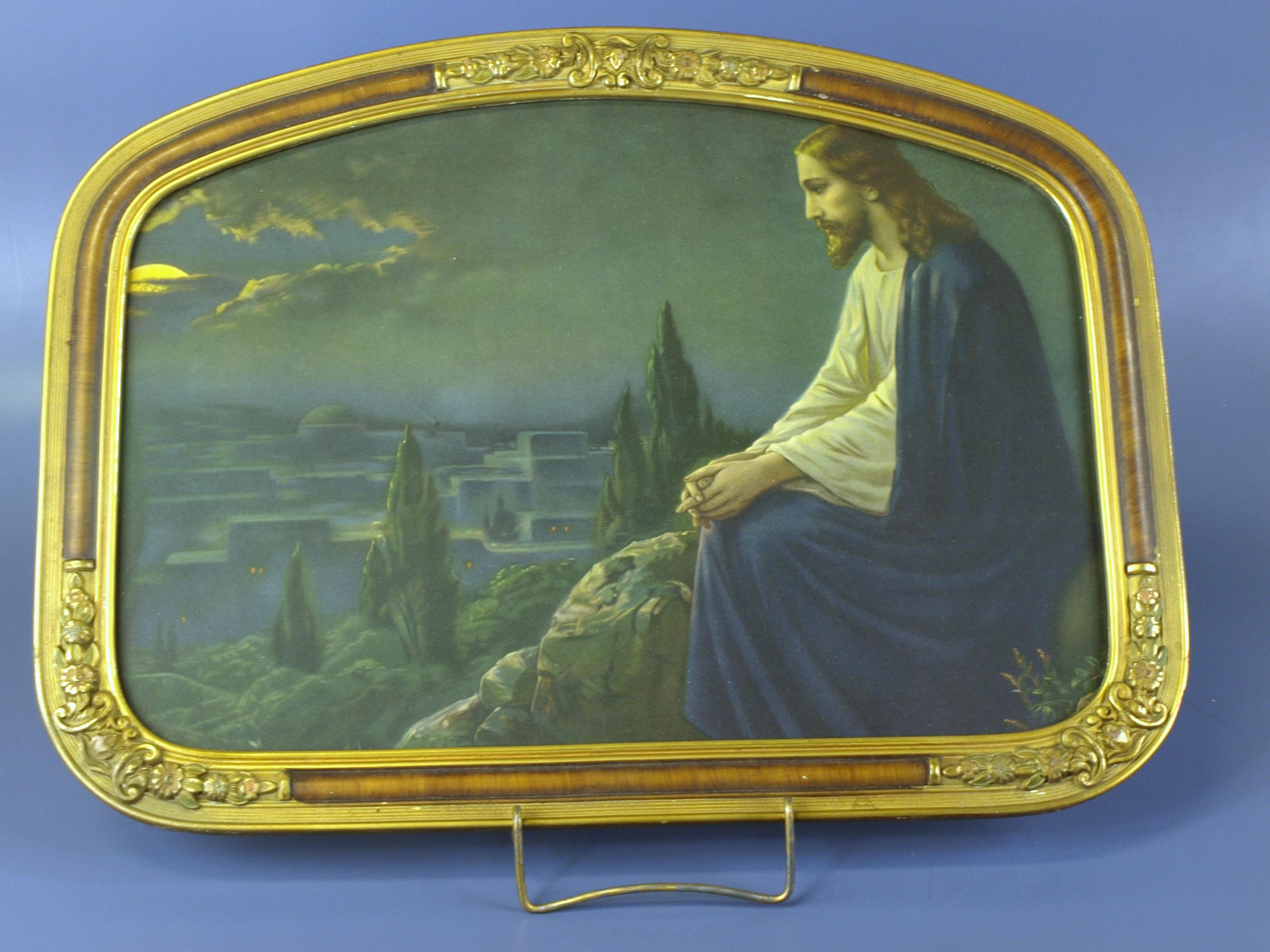 Antique Jesus Christ on the Mount of Olives Color Lithograph Print