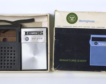 Vintage Westinghouse Miniature Eight Transistor Radio w/ Leather Case in Original Box, Circa 1960's - AM Band Transistor Radio, Powers On