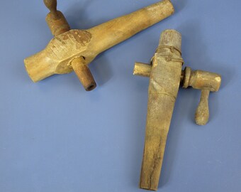 Set of 2 Antique Primitive Wooden Barrel Taps for Beer, Wine, or Whiskey Cask Spigots
