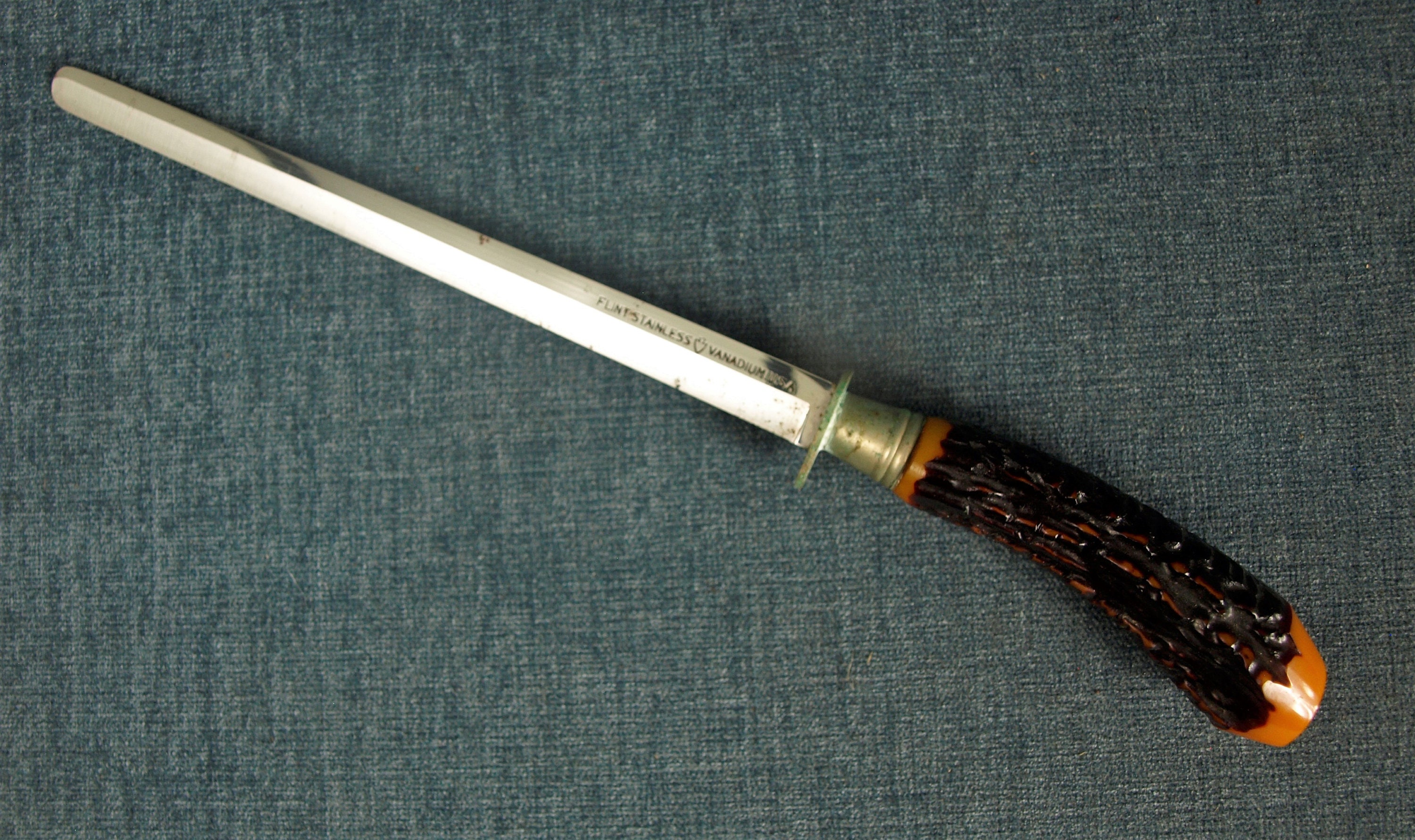 Vintage Flint Stainless Steel Vanadium USA Faux Bone Handle Carving Knife  9.25 Long Blade 