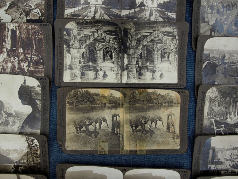 numbered 1-48 patd 1901 Antique Underwood /& Underwood Stereoscope with Complete 48 Travel Slides in Case