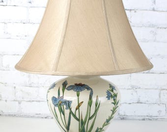 Vintage Moorcroft Style Pottery Iris Pattern Table Lamp W/ Vintage