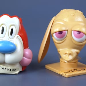 Vintage Nickelodeon Ren and Stimpy Topps Gumball Container Toys - Unopened 1993 The Ren and Stimpy Show - 2.5&quot; - Near Mint Condition