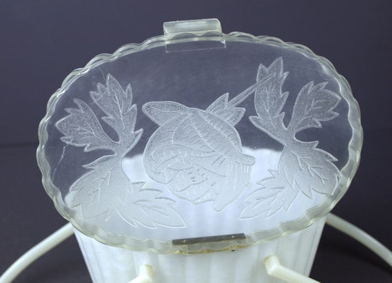 Vintage Plastic Basket Purse w/ Clear Rose Engrav… - image 2