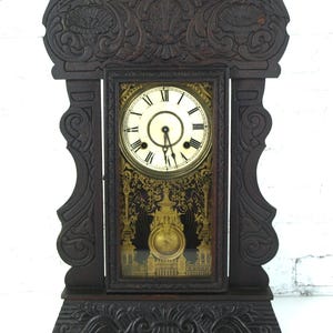 Antique New Haven Gingerbread Mantel Shelf Clock circa Late 19th Century - Works